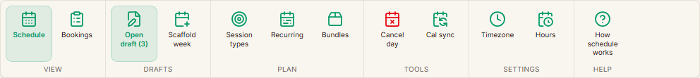 Schedule ribbon — Settings group