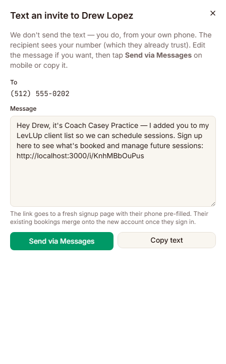 Invite SMS sheet