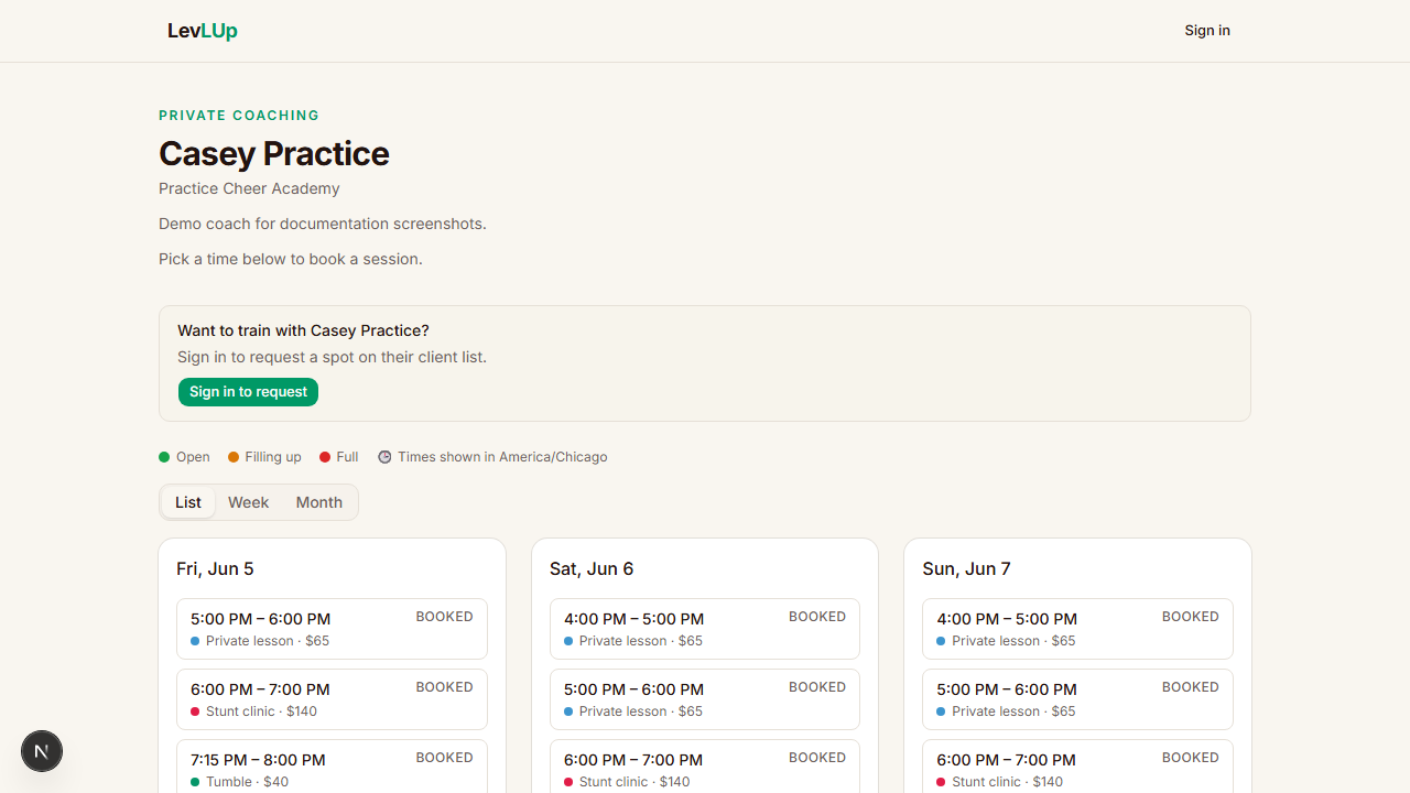 Public coach page